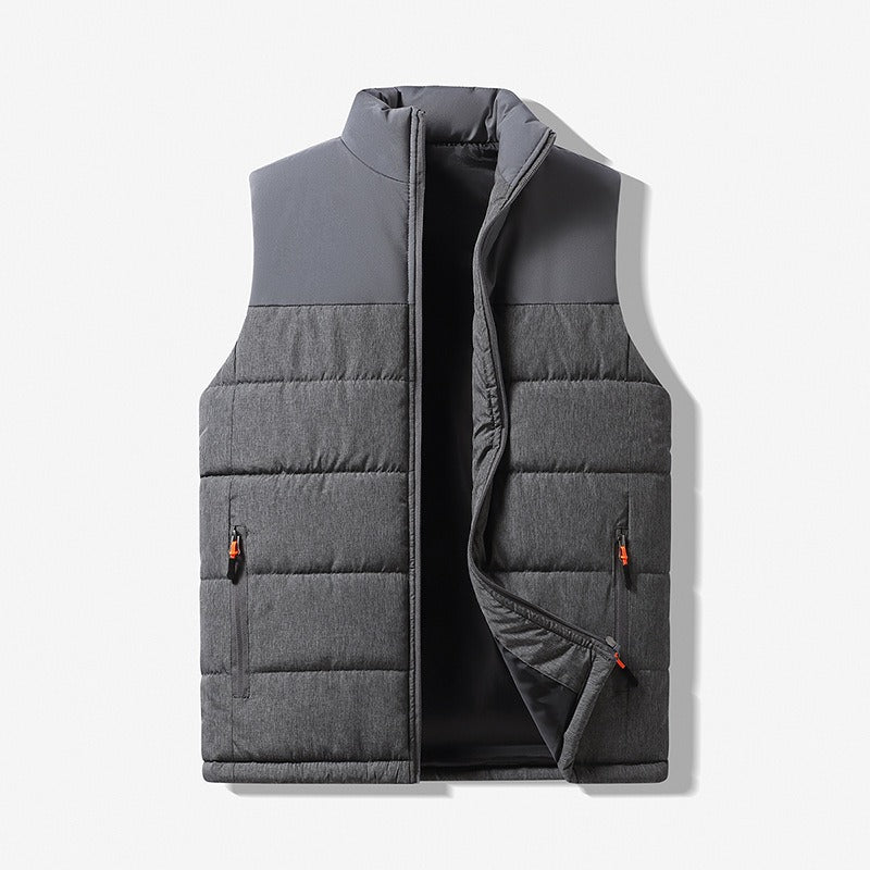 Men's Gilet Cotton Filled Winter Thick Padded Warm Sleeveless Vest Collar Clothing