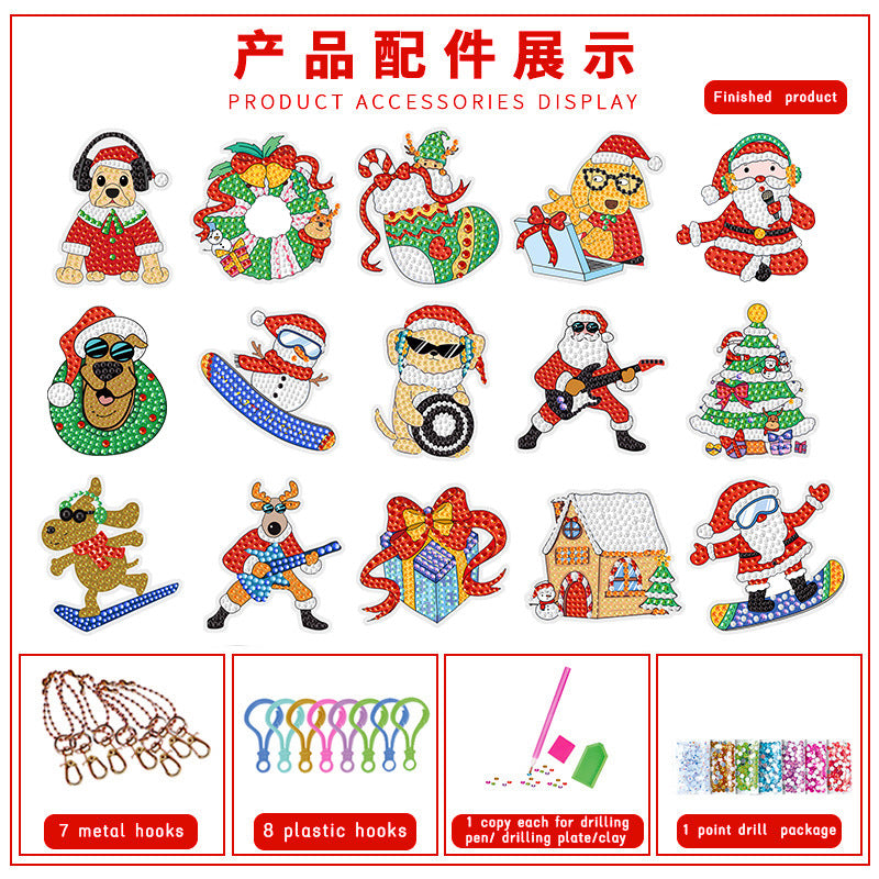 DIY Christmas Diamond Painting Keychain Pendants Kits Kids Crafts Toys Games