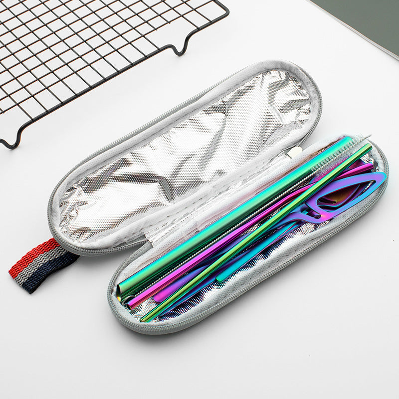 304 Stainless Steel Reusable Travel Utensil Cutlery Set Portable Straw Kit Case