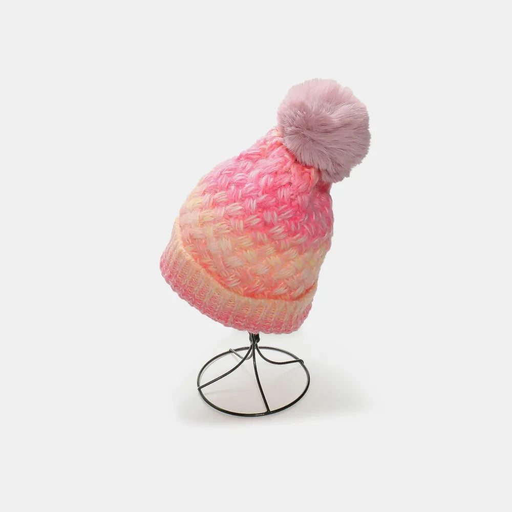 Gradient Acrylic Knitted Beanie Hat with Pompom, Essential Winter Head Accessory