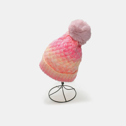 Gradient Acrylic Knitted Beanie Hat with Pompom, Essential Winter Head Accessory