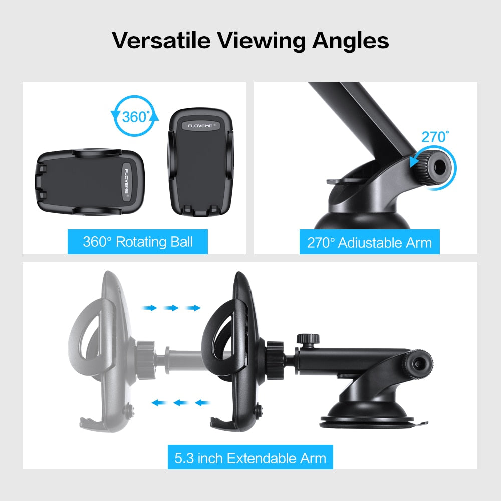360-Degree Rotatable Car Phone Holder Extendable Arm Dashboard Windshield Mount