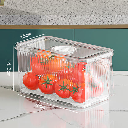 Refrigerator Storage Box Drainable Sealed Stackable Handle Lid Removable Tray