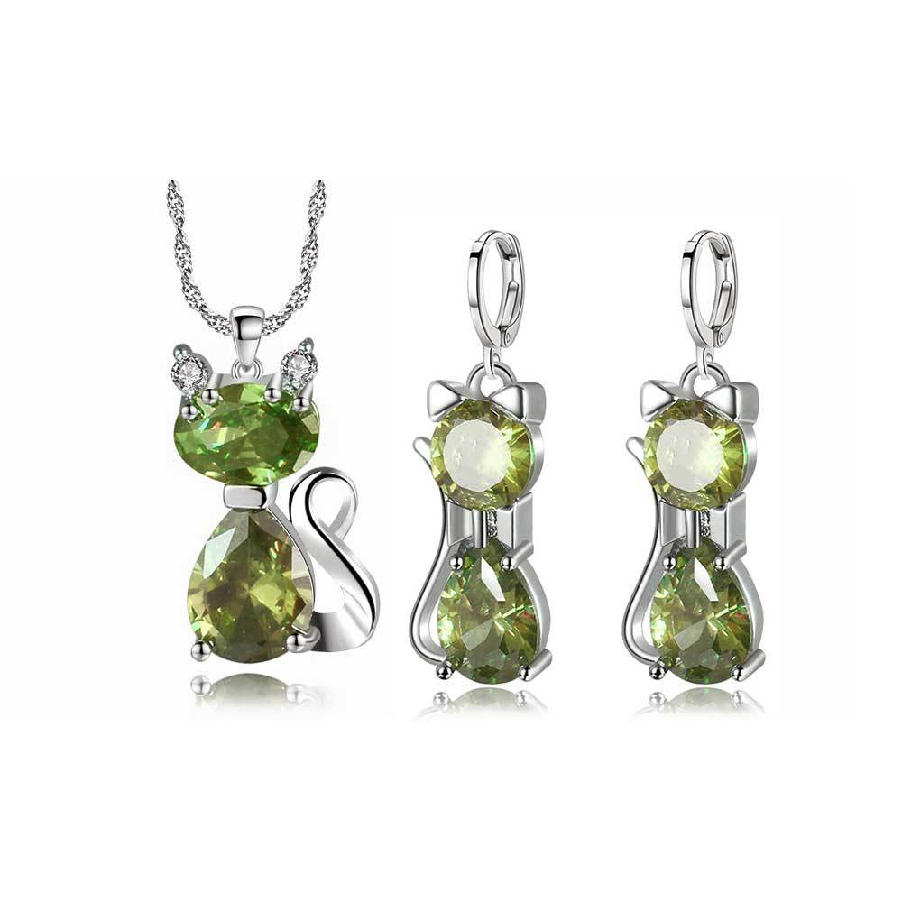 Women’s Cat Shape Jewellery Set Necklace Earrings Jewelry Gift Kitten Dangle