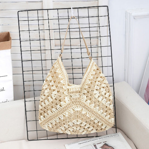 Straw Woven Shoulder Bag Armpit Style Hollow Out Single Strap Medium Purse Handbag
