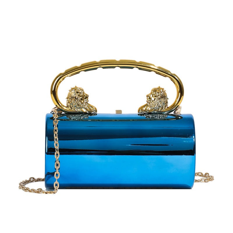 Women's Metallic Lion Handle Handbag Acrylic Clutch with Detachable Strap