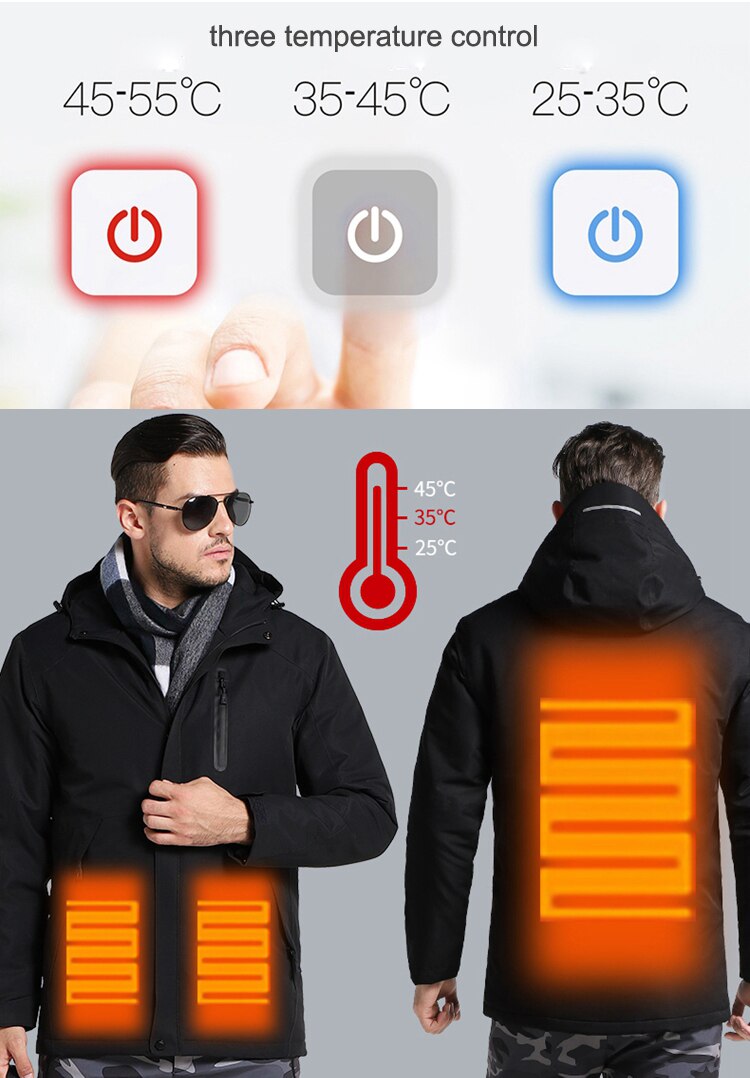 USB Heated Outdoor Jacket Windproof Waterproof Thermal Ski Camping Coat