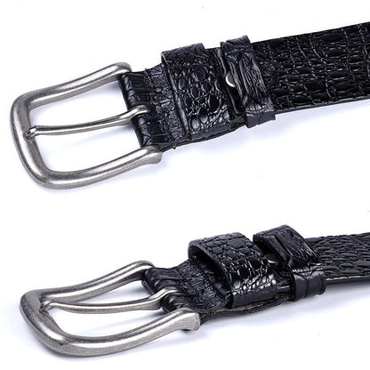 Men's Genuine Leather Crocodile Design Belt Buckle Cowhide Black Accessories
