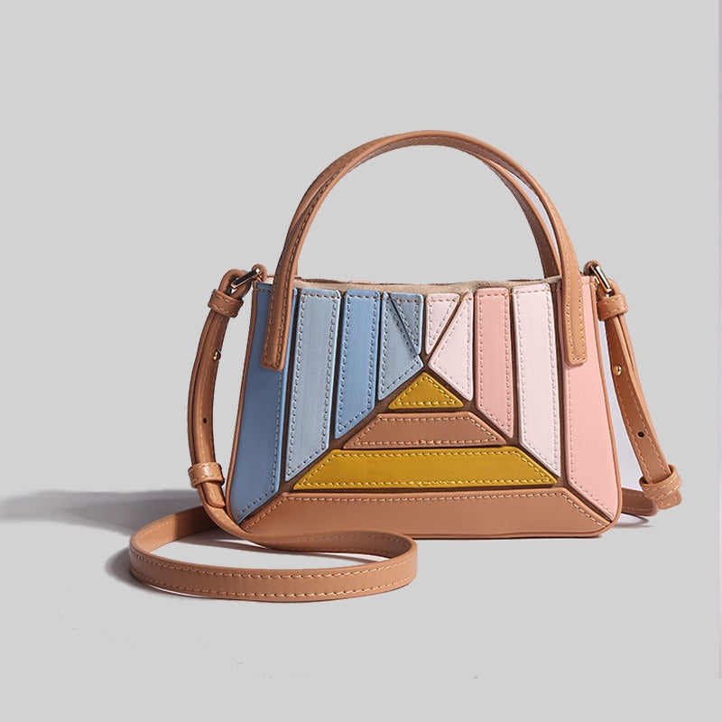 Colourful Geometric PU Leather Mini Handbag Compact Crossbody Tote Fashion