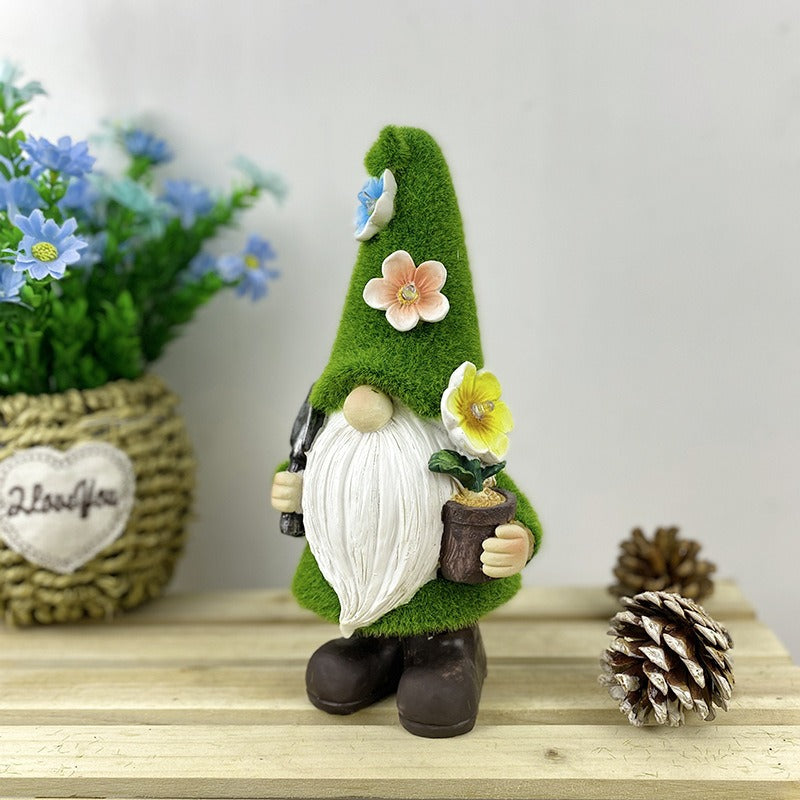 Solar Powered Garden Gnome Lamp Flower Motif Resin Outdoor Decorative Lighting