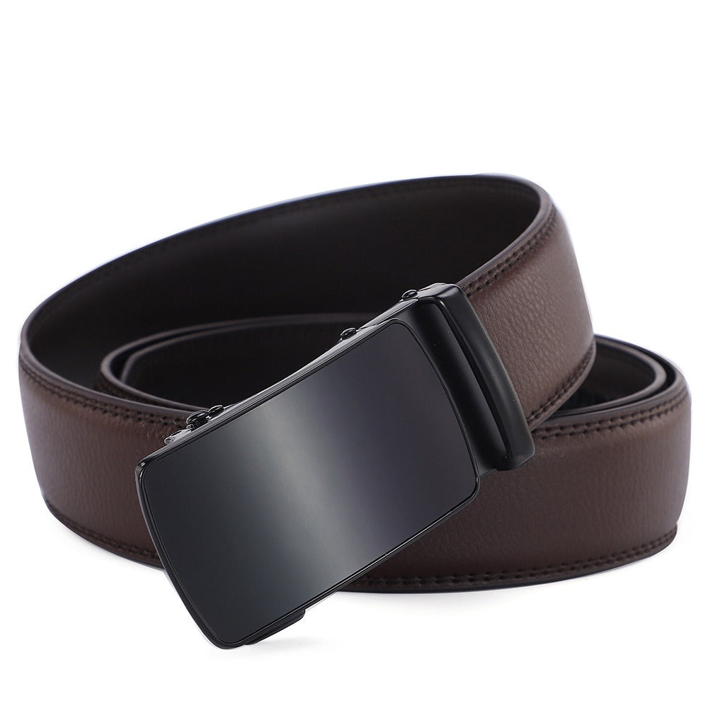 Men’s Genuine Leather Belt Automatic Buckle Two-Layer Cowhide Black Brown