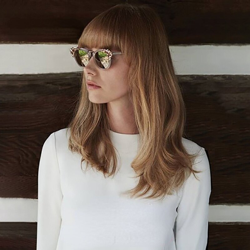 Rhinestone Cat Eye Sunglasses UV400 Mirror Lens Sun Protection Stylish Ladies