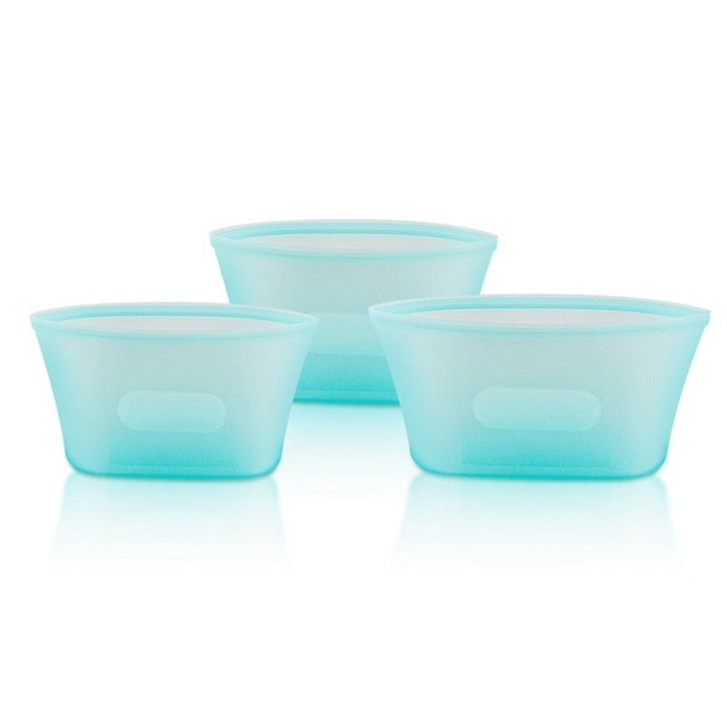Silicone Reusable Food Storage Containers Set Zip Seal Cups Bowls S M L 8 Pack