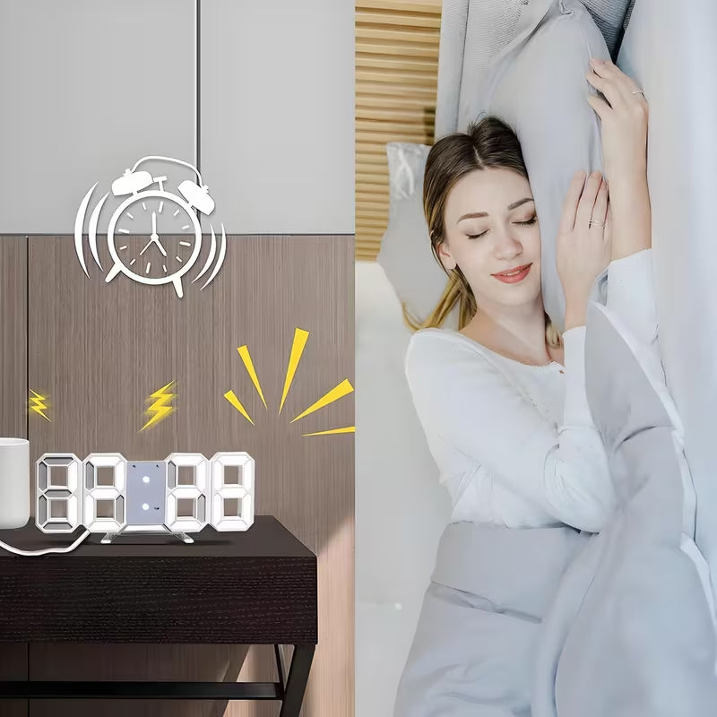 3D LED Digital Alarm Clock USB Charging 12/24 Hour Format Office Bedroom Kitchen