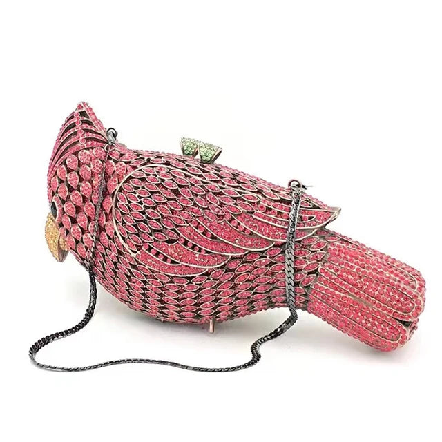 Woodpecker Bird Crystal Rhinestone Clutch Purse for Women Evening Events Bag