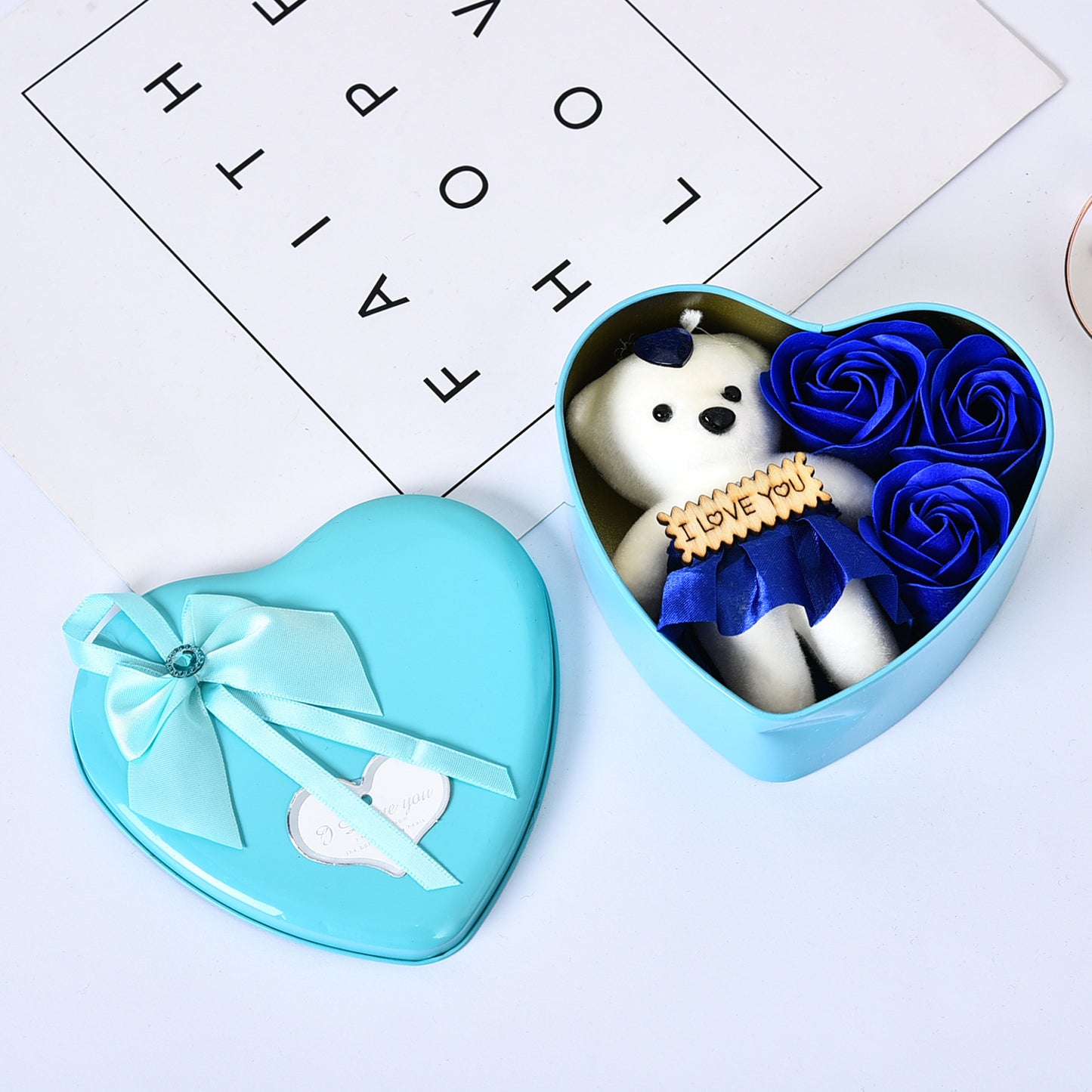 Heart Shaped Soap Flower Teddy Gift Box Optimal Wedding Table Display Feature