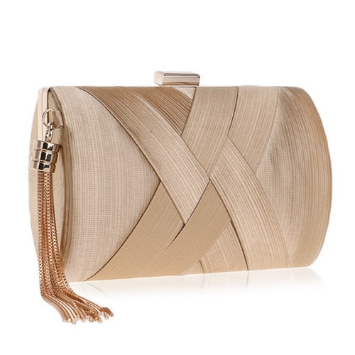 Elegant Satin Tassel Clutch Bag Evening Party Purse Wedding Bridal