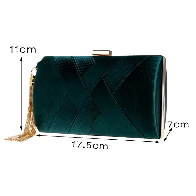 Elegant Satin Tassel Clutch Bag Evening Party Purse Wedding Bridal