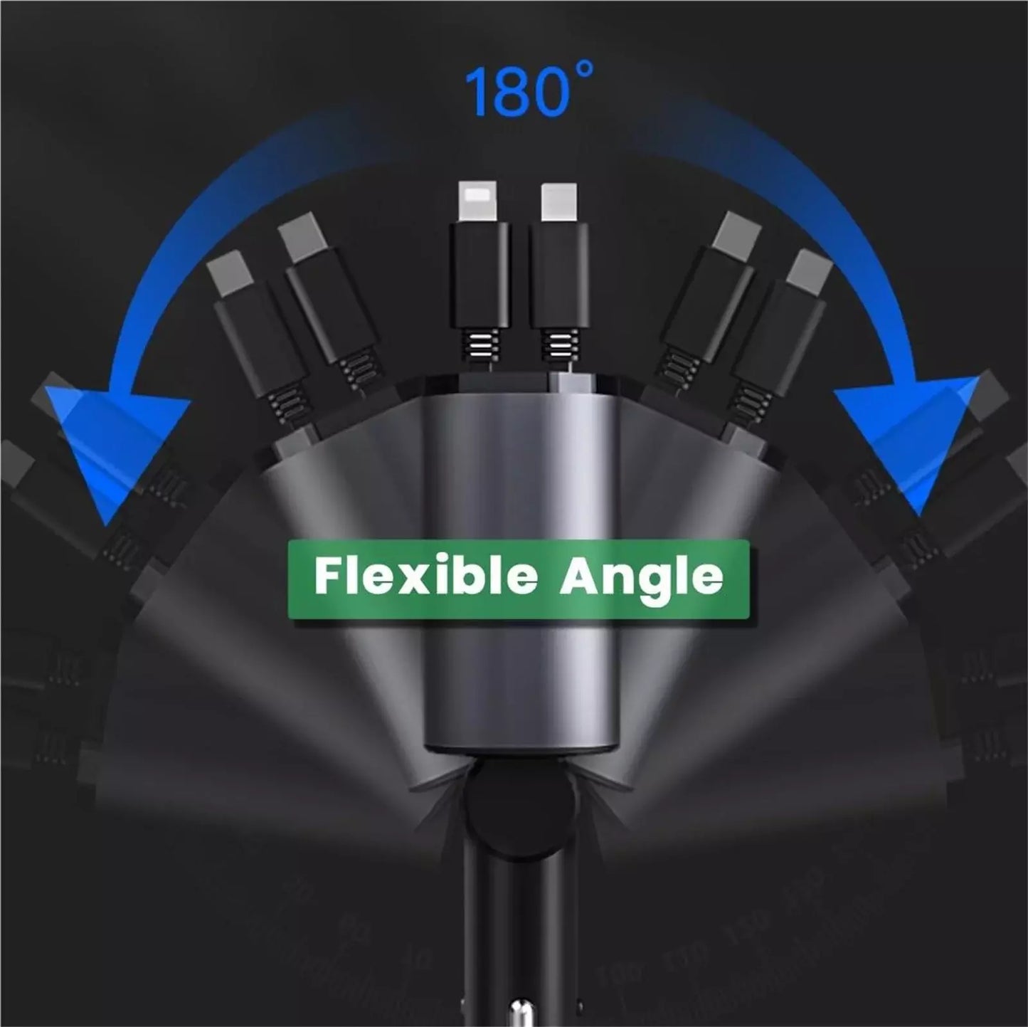 4-in-1 Retractable Car Charger 100W Fast Charging Alloy Type-C 3 Pin USB