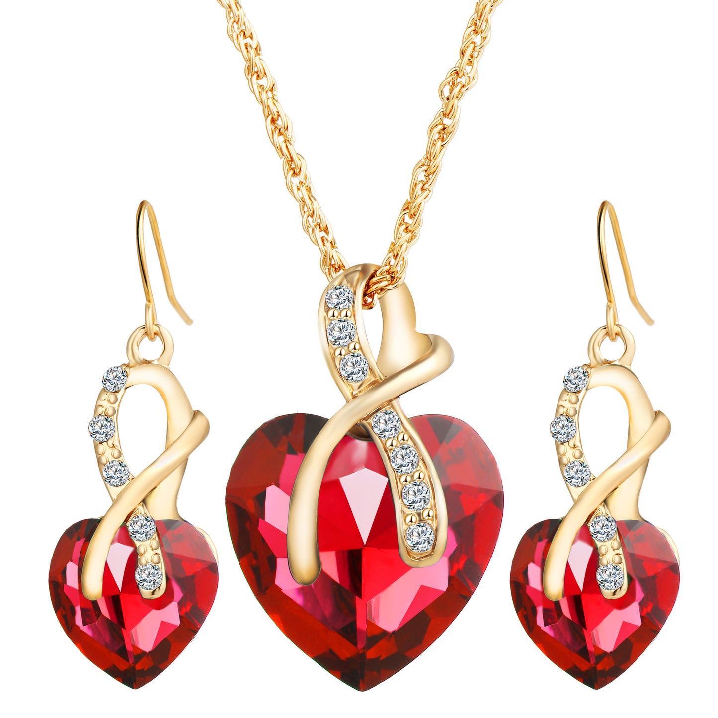 Austrian Crystal Gold Plated Heart Stone Necklace & Earring Set Jewellery