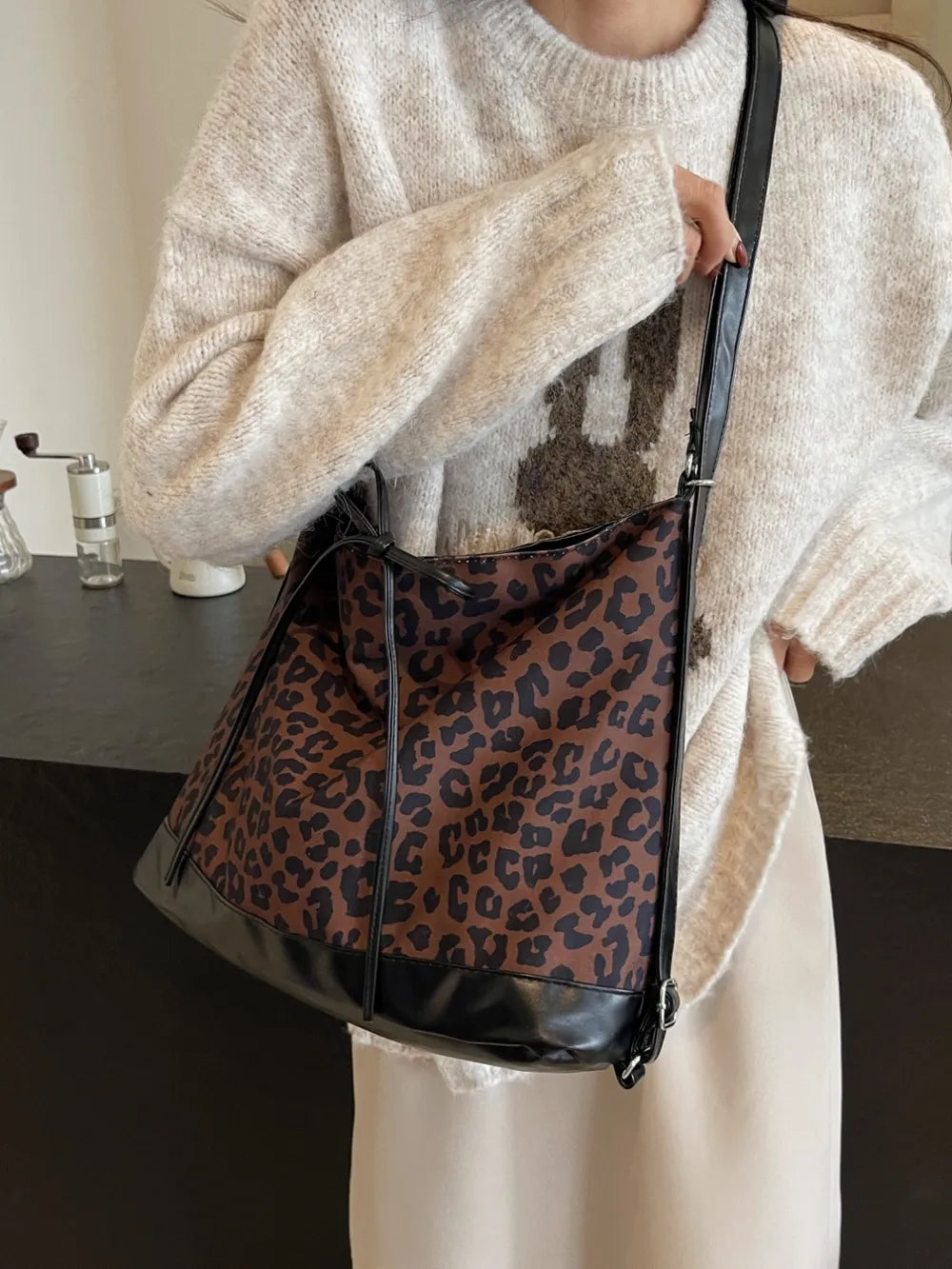 Leopard Print Crossbody Shoulder Bag Adjustable Strap Versatile Design Lightweight