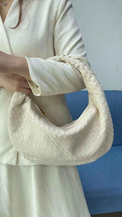 Women's Woven Tote Bag Faux Leather Spacious Lightweight Durable Zip Top Closure