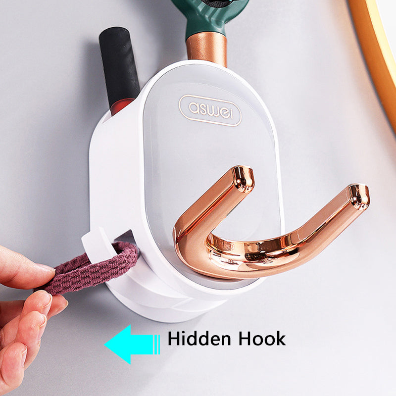 Wall Mounted Hair Dryer Rack Self Adhesive Foldable U Fork 51mm Rear Slot Brush