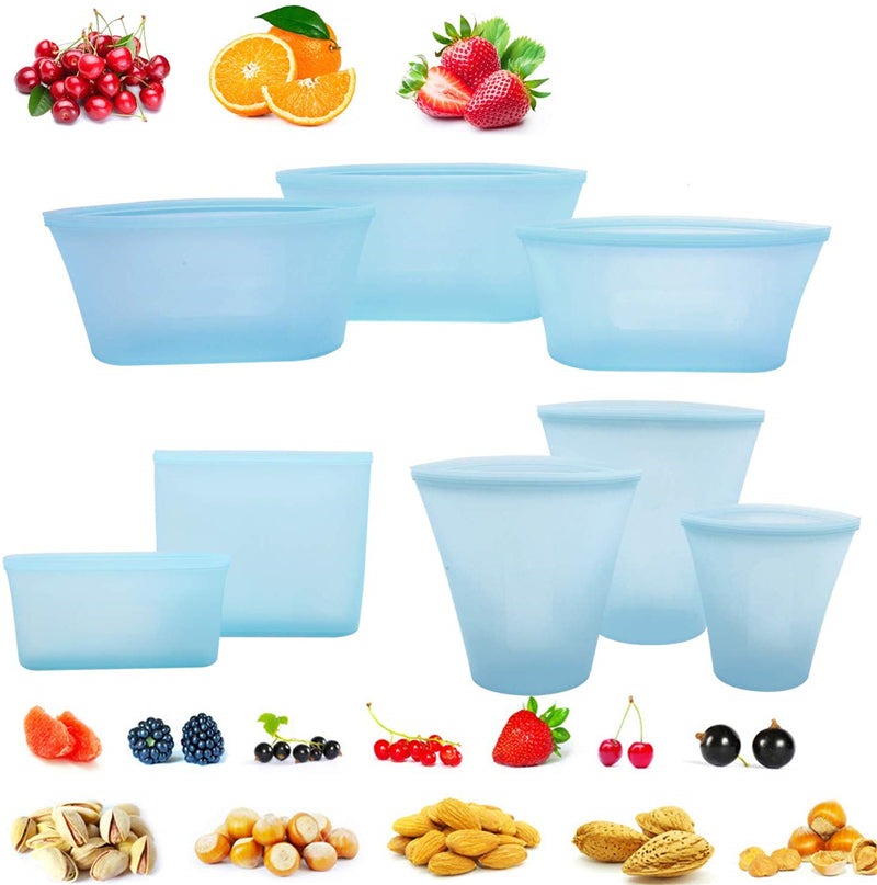 Silicone Reusable Food Storage Containers Set Zip Seal Cups Bowls S M L 8 Pack