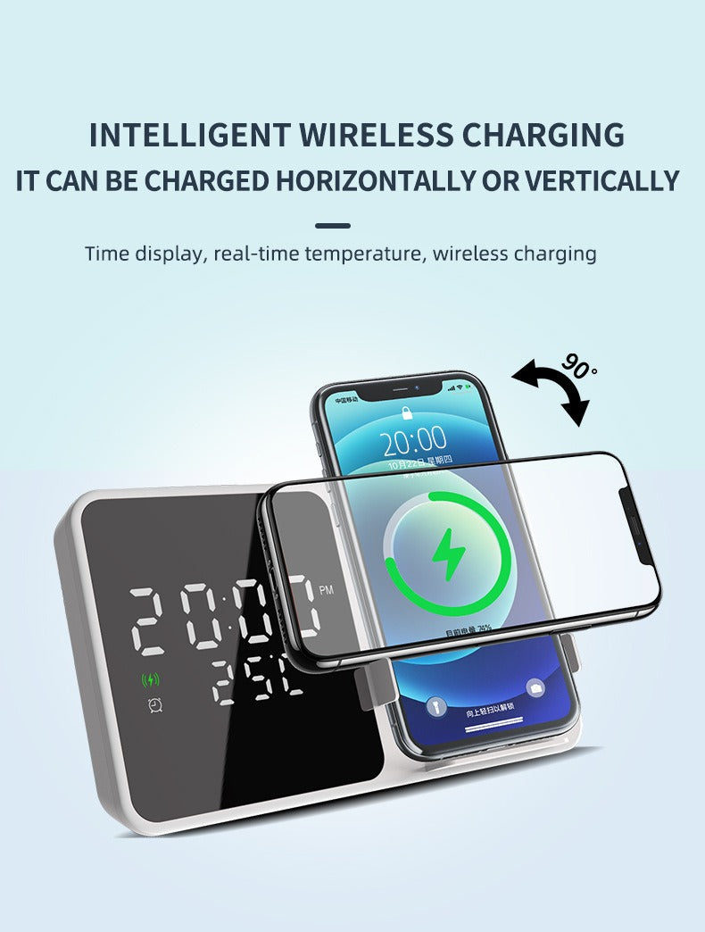 15w Wireless Charging Phone Stand Alarm Clock Temperature Display Black Or White