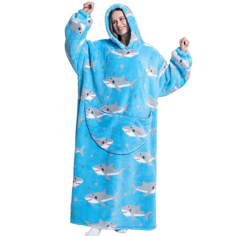 Oversized Blanket Hoodie Adults Ultra-Soft Warm Long Hooded Fleece Pockets