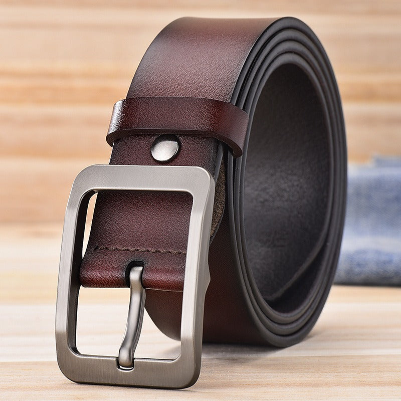 Men's Genuine Real Leather Belt Buckle Trouser Jeans Denim Casual Black Brown
