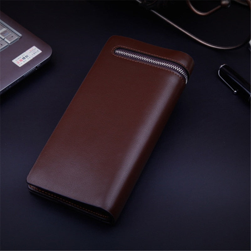 Leather Bifold Wallet Men Clutch Long ID Card Money Holder Slim Pocket Storage