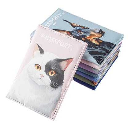 Animal Theme Leather Passport Holder Travel Essential for Cat and Dog Admirers