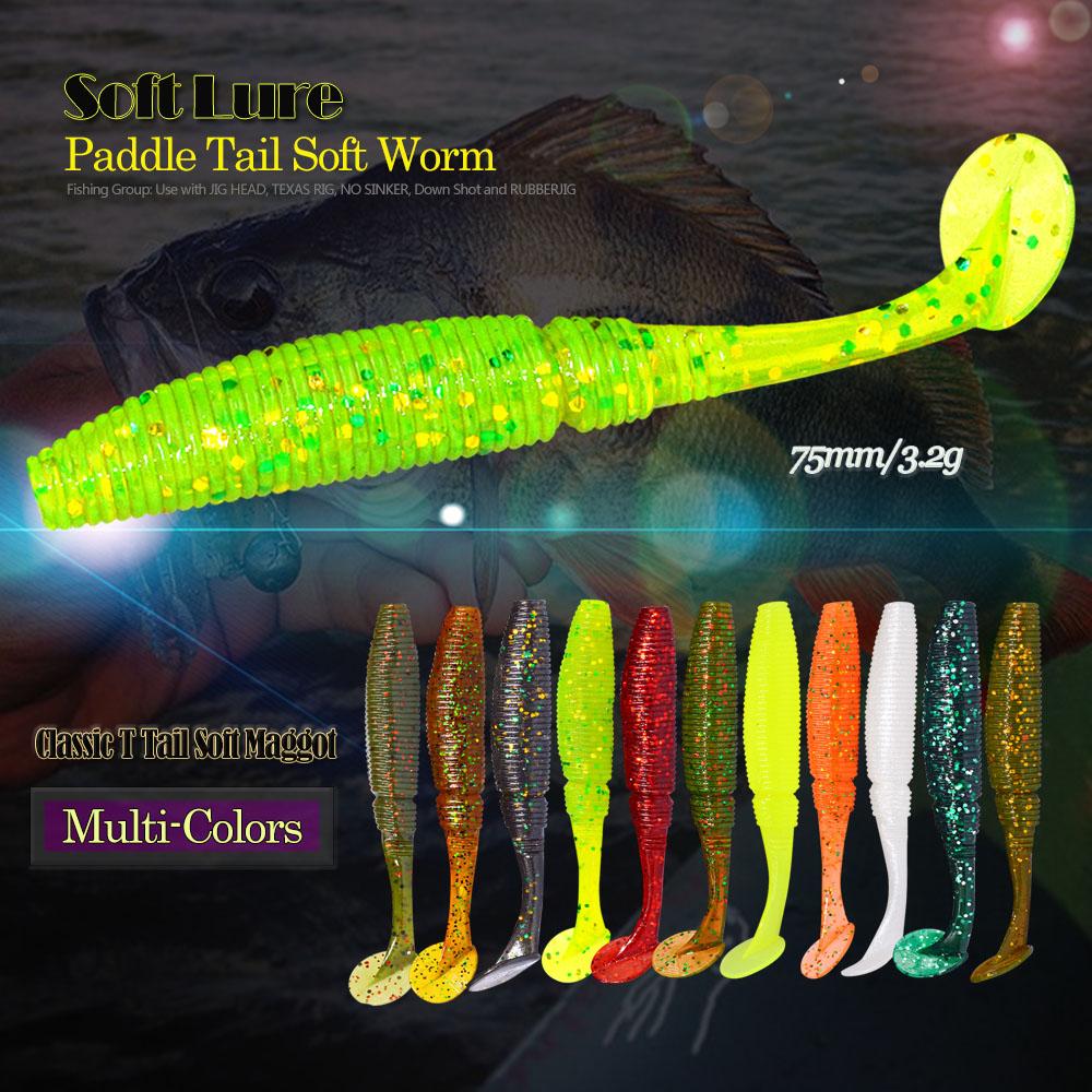 Soft Worm Paddle Tail Lure 6 Pack 75mm 3.2g Freshwater Bass Swimbait Fishing