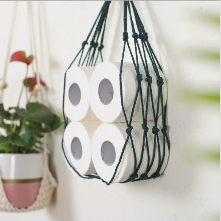Macrame Cotton Rope Wall Hanging Storage Bag Paper Roll Magazine Holder Home