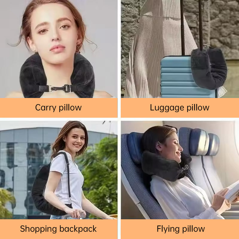 U-Shaped Velvet Travel Neck Pillow Ergonomic Portable Storage Pouch