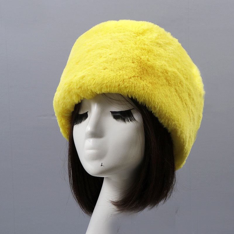 Winter Faux Fur Flat Top Hat Warm Brimless Acrylic Womens Hats Plush Russian
