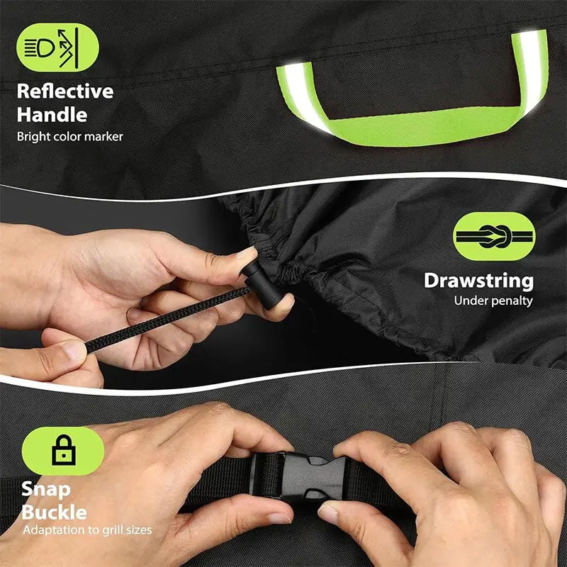 Waterproof BBQ Grill Cover with UV Protection, Drawstring, Reflective Handles