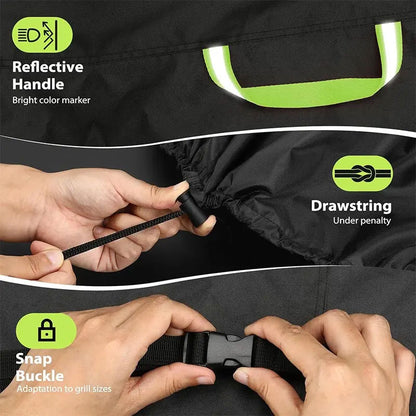Waterproof BBQ Grill Cover with UV Protection, Drawstring, Reflective Handles
