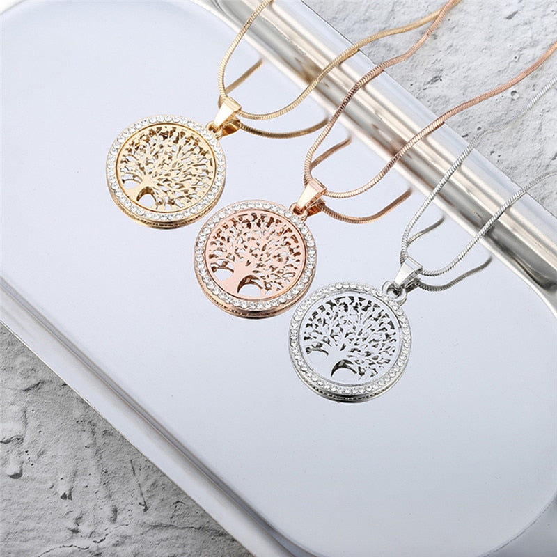 Silver Gold Rose Tree of Life Crystal Pendant Chain Necklace Gift Jewellery