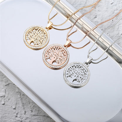 Silver Gold Rose Tree of Life Crystal Pendant Chain Necklace Gift Jewellery
