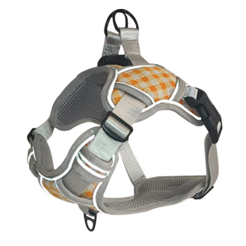 Plaid Reflective Adjustable Breathable Dog Harness Small Large Pets Night Safety