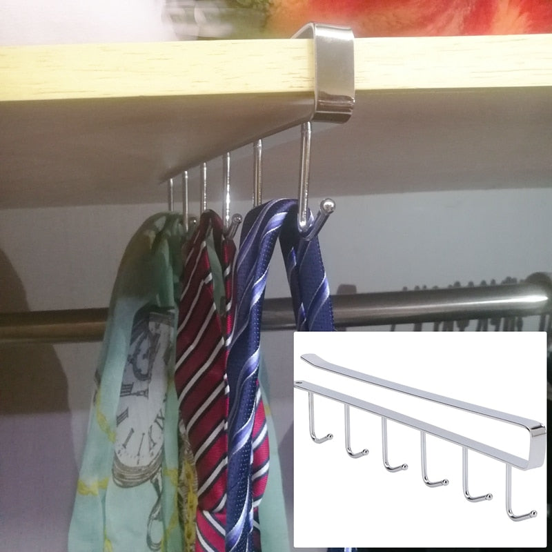 Over Shelf Hanging Rack 6 Hooks Iron Punch Free Install 26x6.5x2.2cm Single