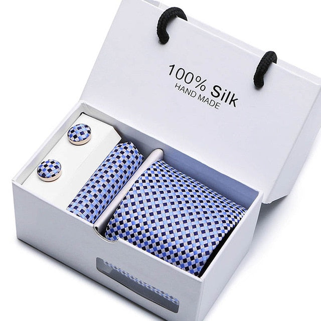 100% Silk 3pc Men's Plaid Tie Set Extra Long Woven Neck Ties Suit Gift Box