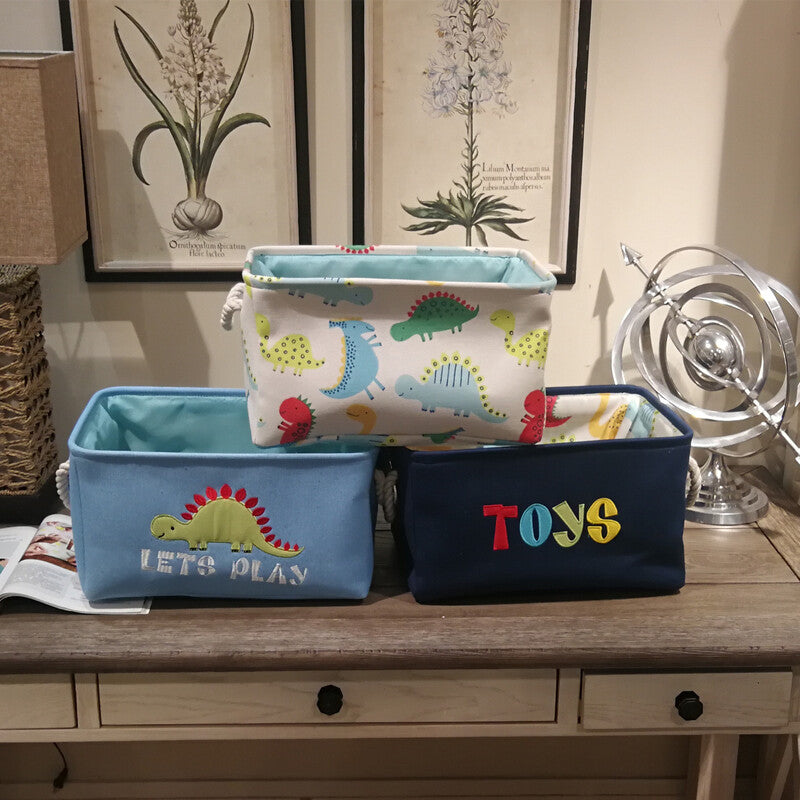 Canvas Folding Rectangular Toy Storage Basket Rope Handles Collapsible Design