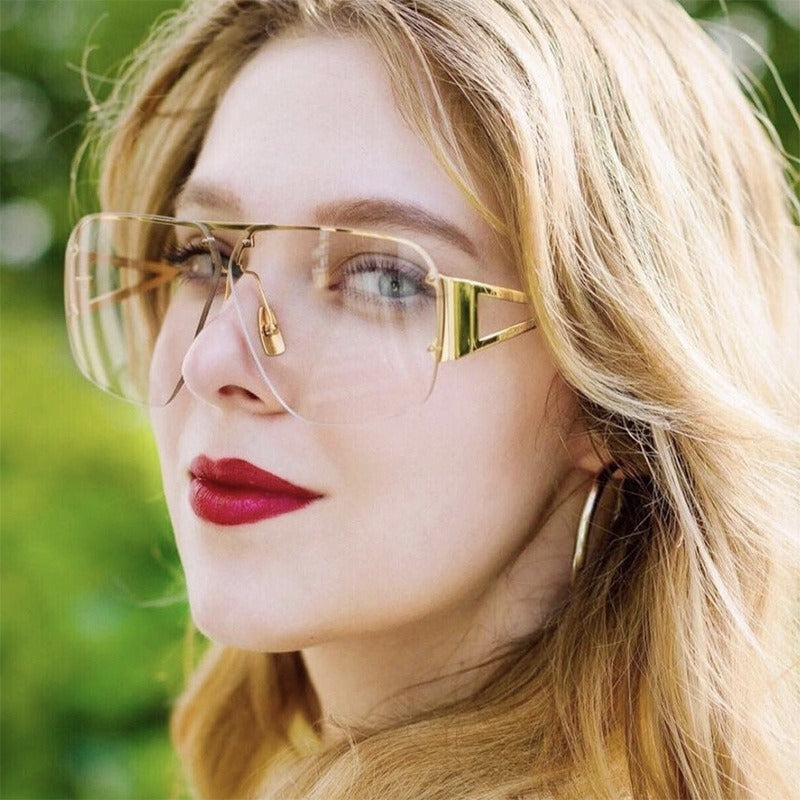 Women's Square Sunglasses Half Frame UV400 Protection Stylish Outdoor Eyewear