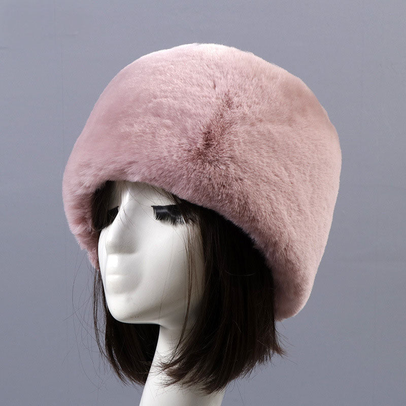 Winter Faux Fur Flat Top Hat Warm Brimless Acrylic Womens Hats Plush Russian