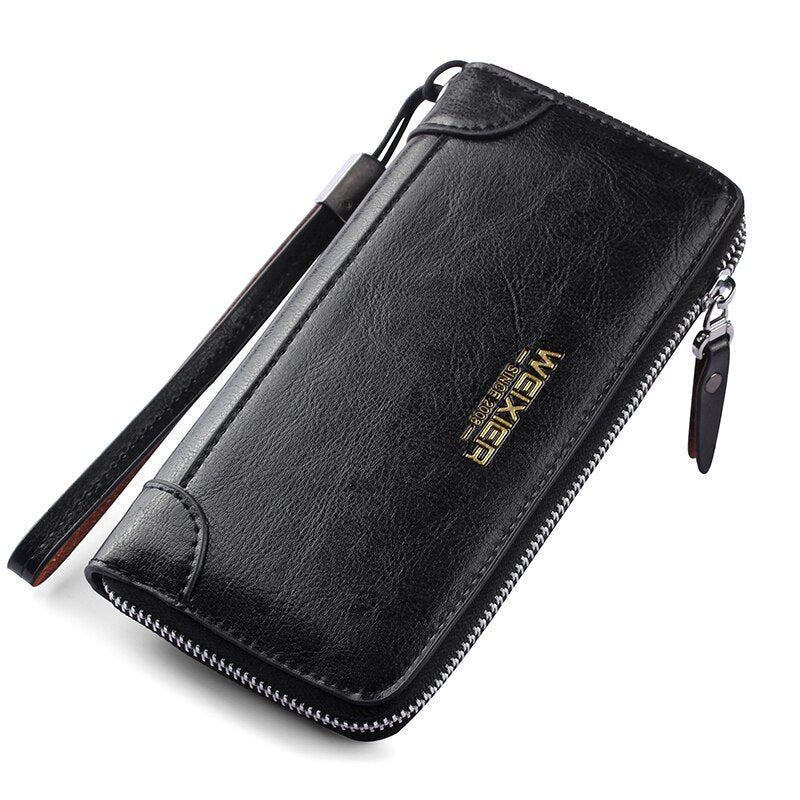 Men's PU Leather Zip Wallet Large Capacity Clutch Business Accessory Organizer