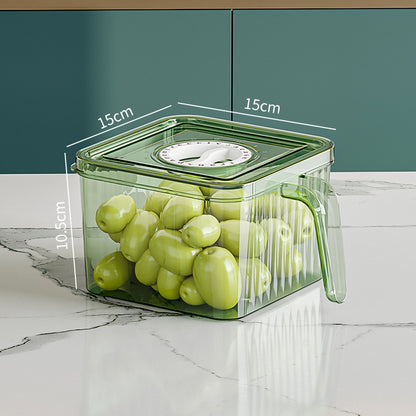 Refrigerator Storage Box Drainable Sealed Stackable Handle Lid Removable Tray