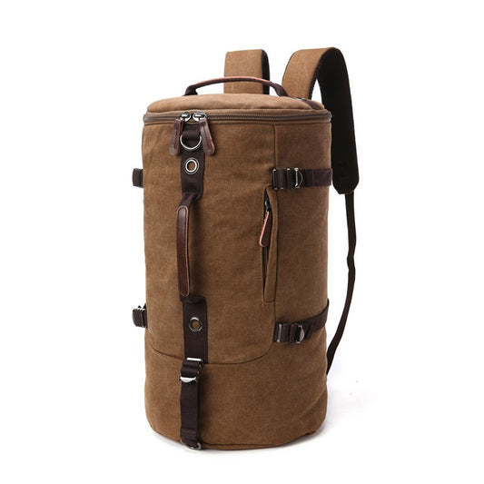 Men's Canvas Travel Backpack Durable Cylinder Luggage Hiking Gear Storage Bag